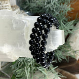 Mala-Armband aus schwarzem Obsidian mit Samtbeutel