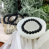 Mala-Armband aus schwarzem Obsidian mit Samtbeutel