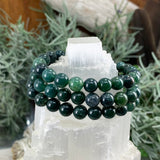 Pulsera Mala De Ágata Musgosa Con Bolsa De Terciopelo