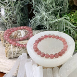 Pulsera Mala De Cuarzo Fresa Con Bolsa De Terciopelo