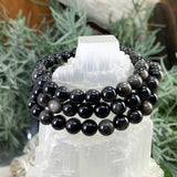 Mala Silver Obsidian armband með flauelspoki
