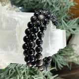 Mala Silver Obsidian armband með flauelspoki