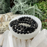 Mala Silver Obsidian armband með flauelspoki