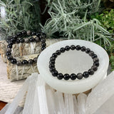 Mala Silver Obsidian armband með flauelspoki