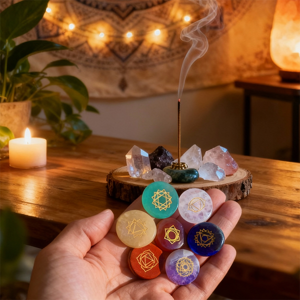Selenite Serenity Light + Chakra Stones Set