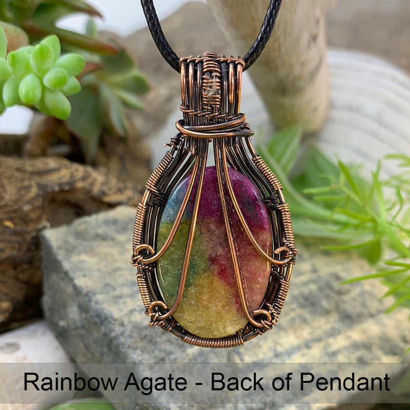 Κολιέ με κρεμαστό σύρμα χαλκού Rainbow Agate