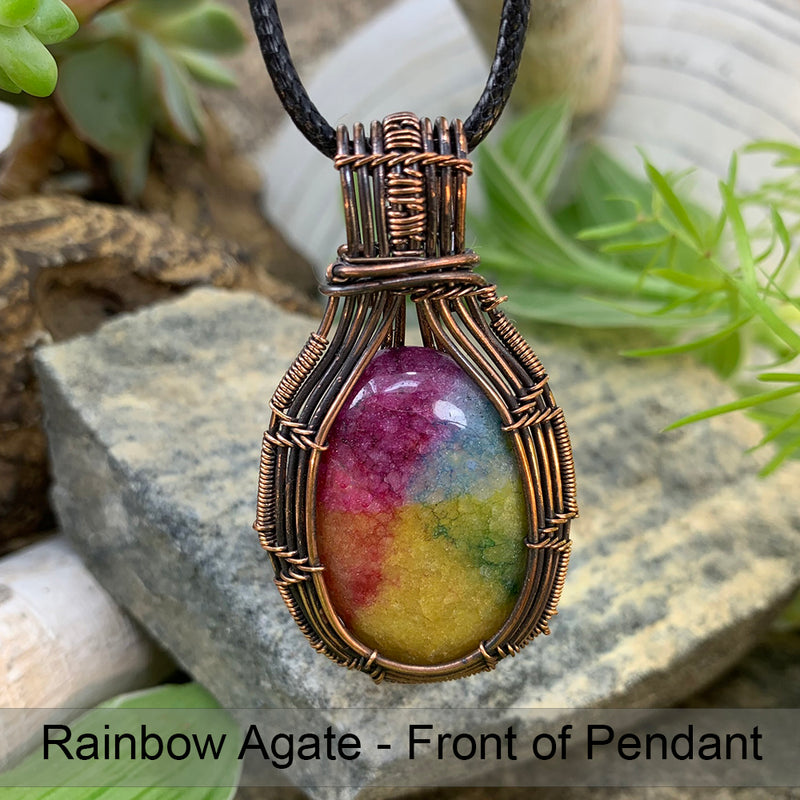 Κολιέ με κρεμαστό σύρμα χαλκού Rainbow Agate