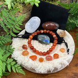 Σετ πουγκί Harmony βραχιόλι με ριγέ κόκκινο Agate Mala