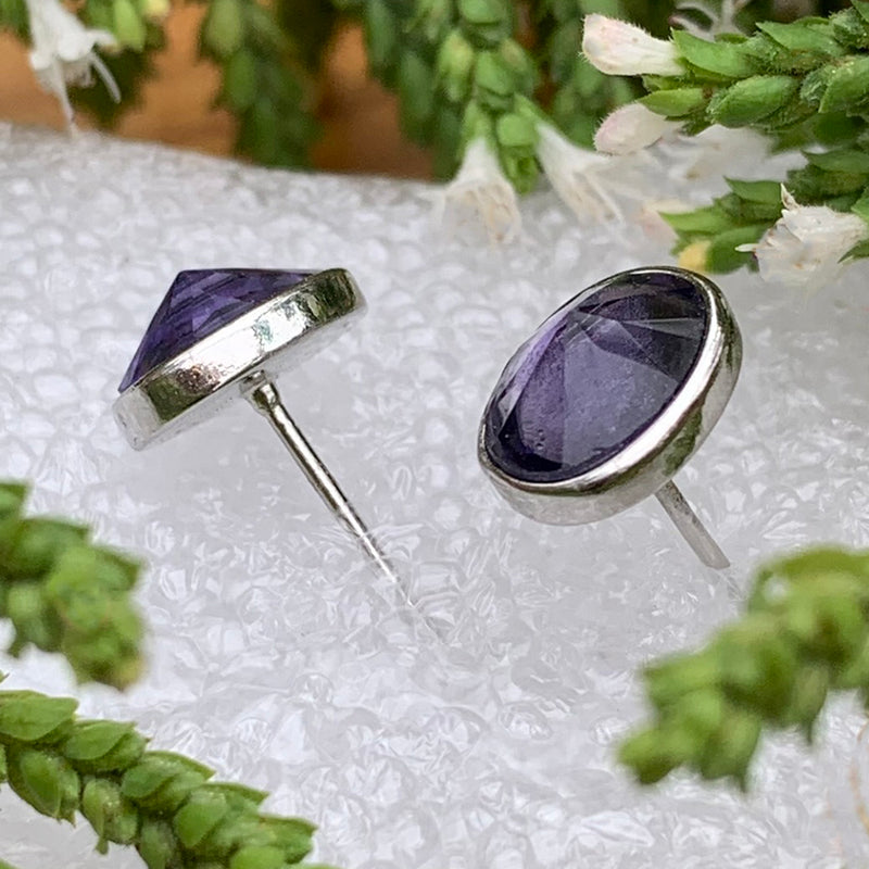 Earrings - Amethyst Crystal Sterling Silver Studs