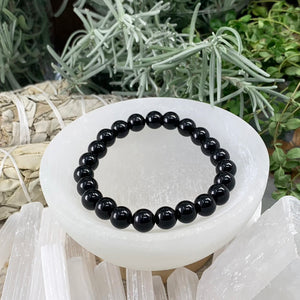 Mala-Armband aus schwarzem Obsidian mit Samtbeutel