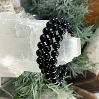 Mala-Armband aus schwarzem Obsidian mit Samtbeutel