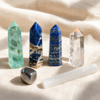 Focus Flow Crystal Set: six themed Spirit Magicka crystals arranged together on cream linen.