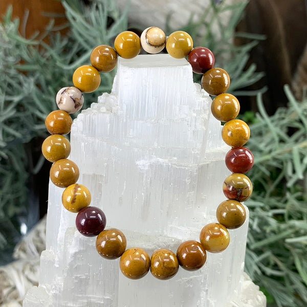 Βραχιόλι Mala Golden Mookaite Jasper με βελούδινο πουγκί