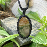 Κρεμαστό κολιέ Green Moss Agate Macrame