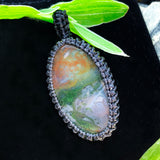 Κρεμαστό κολιέ Green Moss Agate Macrame