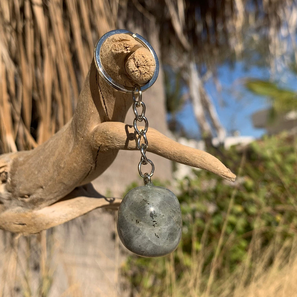 Grey Labradorite Crystal Keychain
