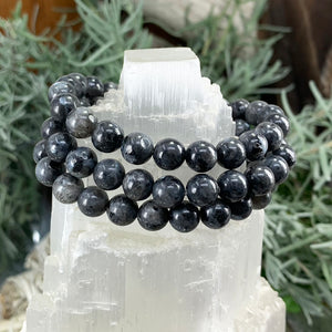 Bracelet Mala Larvikite Avec Pochette En Velours