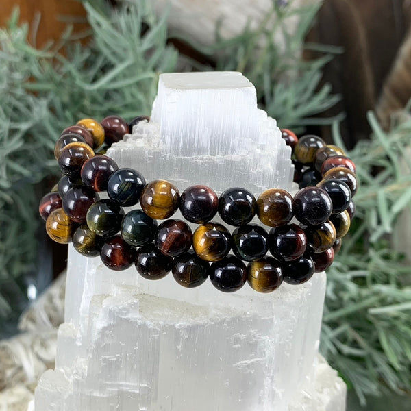 Βραχιόλι Mala Πολύχρωμο Tiger's Eye με βελούδινο πουγκί