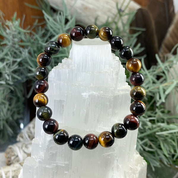 Βραχιόλι Mala Πολύχρωμο Tiger's Eye με βελούδινο πουγκί