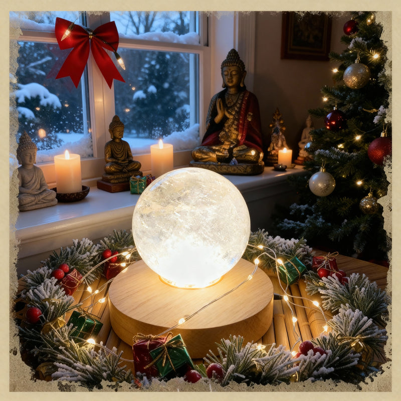 ✨Crystal Mood Light Base + Medium Quartz Sphere — Holiday Glow Edition✨