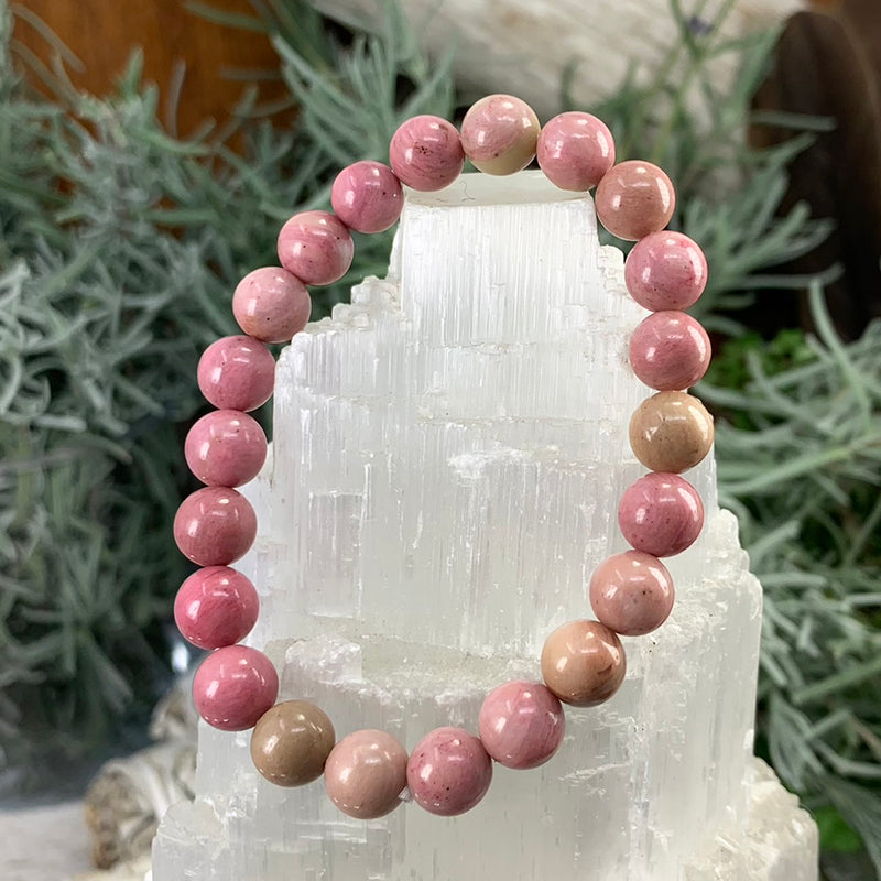 Mala roza zapestnica iz rodonita z žametno torbico