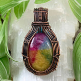 Κολιέ με κρεμαστό σύρμα χαλκού Rainbow Agate