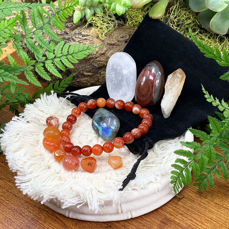 Σετ πουγκί Harmony βραχιόλι με ριγέ κόκκινο Agate Mala