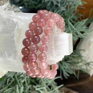 Pulsera Mala De Cuarzo Fresa Con Bolsa De Terciopelo
