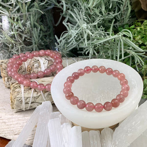 Pulsera Mala De Cuarzo Fresa Con Bolsa De Terciopelo
