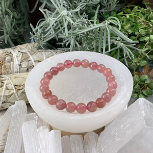 Pulsera Mala De Cuarzo Fresa Con Bolsa De Terciopelo