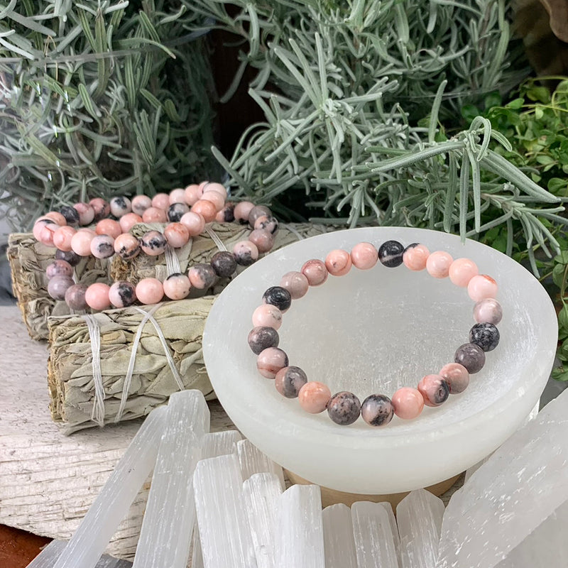 Βραχιόλι Mala Red Zebra Jasper με βελούδινο πουγκί