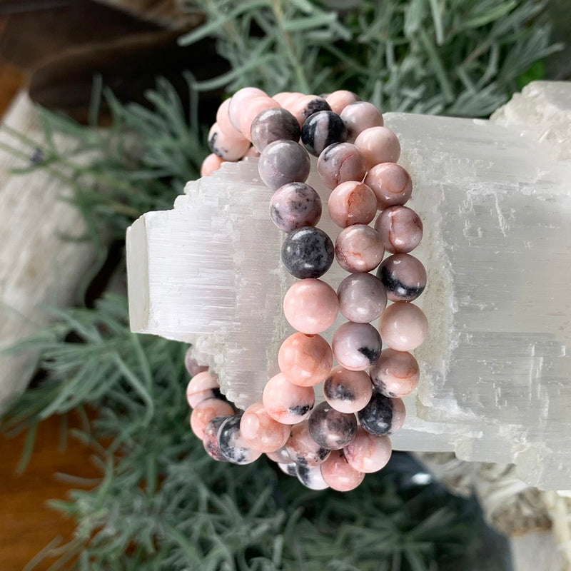 Βραχιόλι Mala Red Zebra Jasper με βελούδινο πουγκί