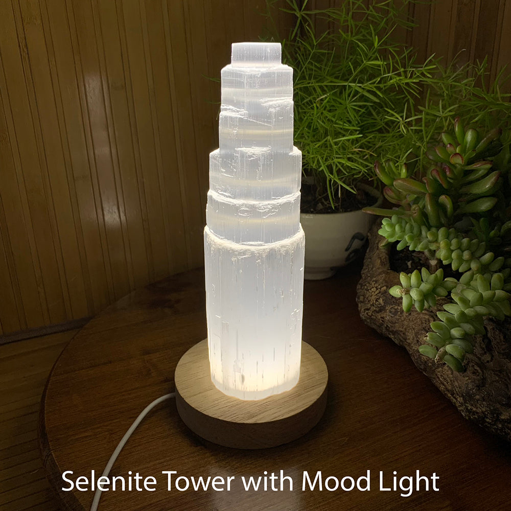 Selenite Crystal Tower Stemmningsljós