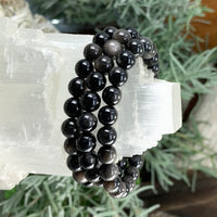 Mala Silver Obsidian armband með flauelspoki