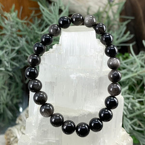 Mala Silver Obsidian armband með flauelspoki