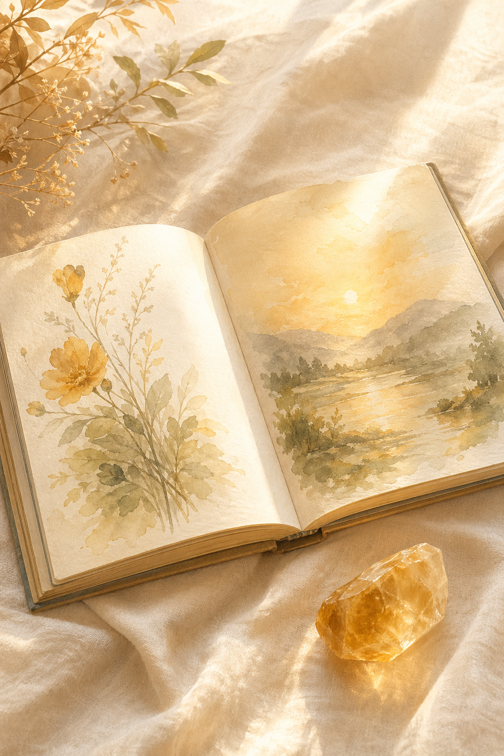 The Money Magnet Mindset Ritual eBook displayed on a tablet with warm watercolor illustrations.
