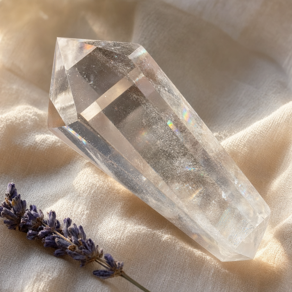 Clear quartz wand close-up