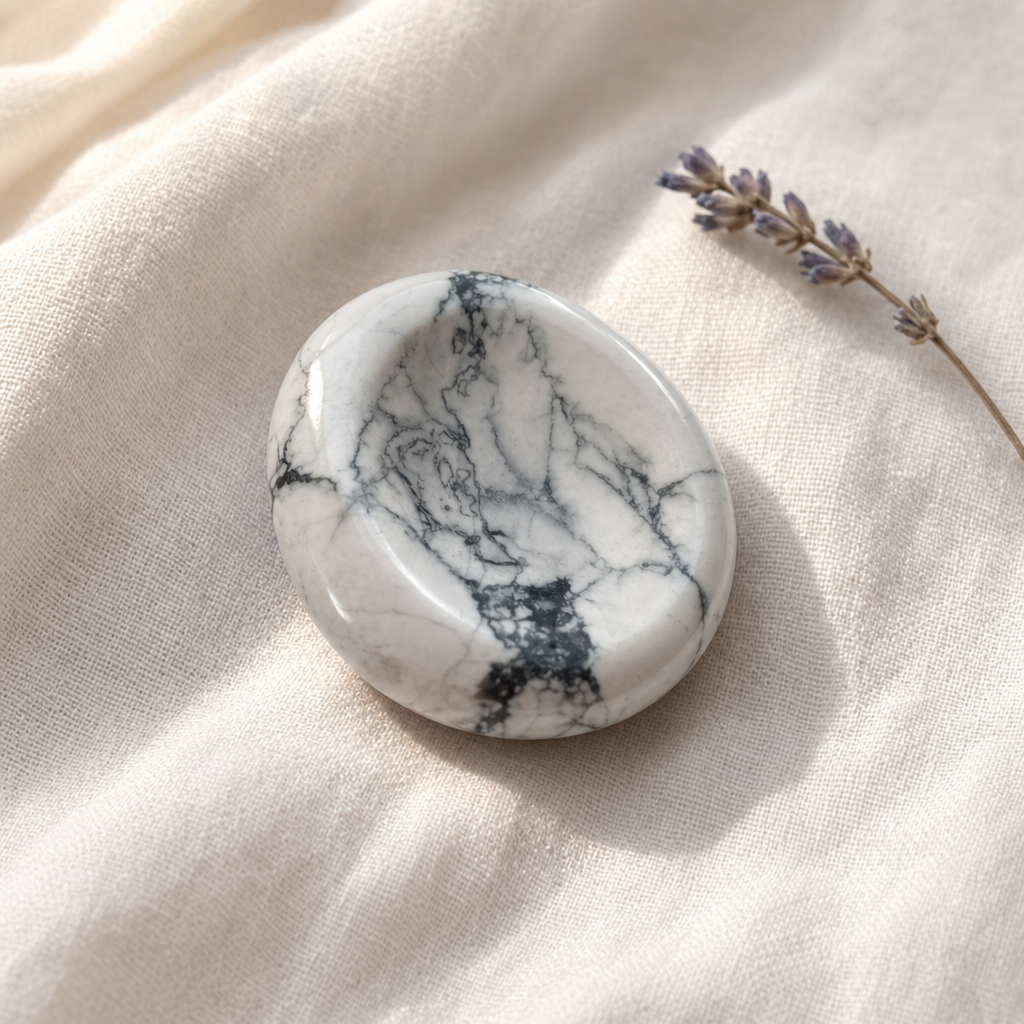 Howlite worry stone close-up